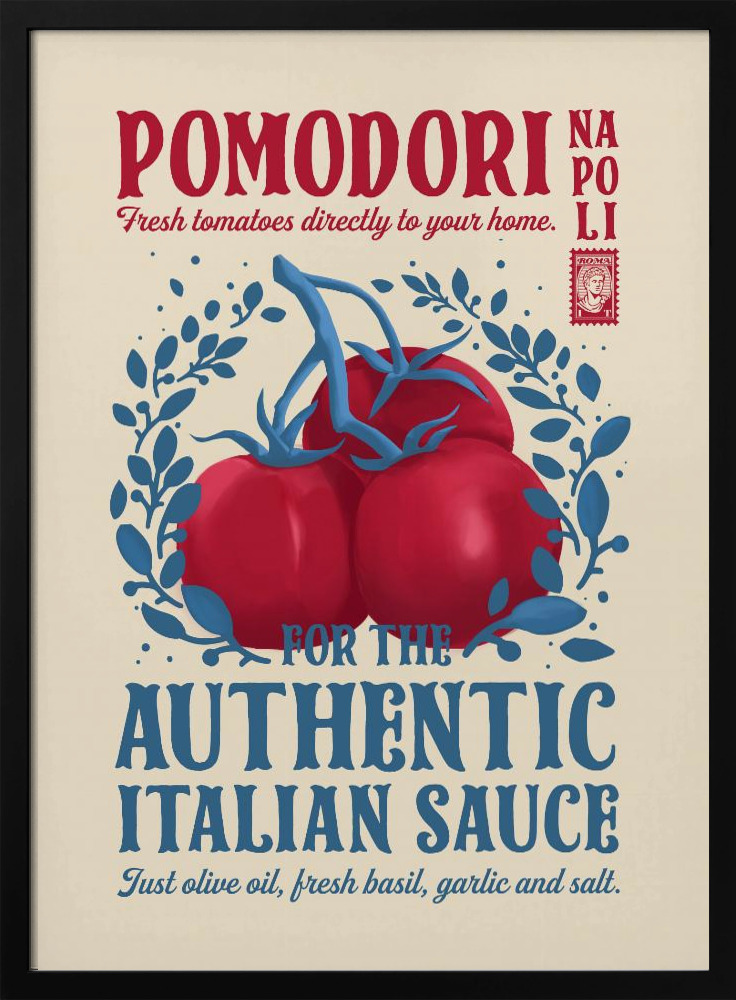 Poster - Pomodori Kitchen print posterframe van donker hout