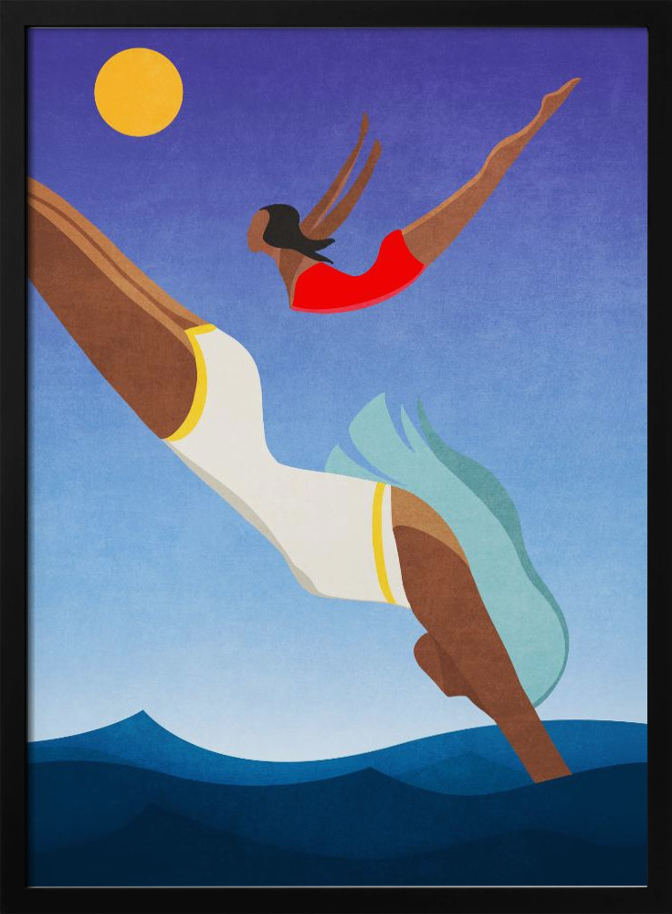 Poster - Graceful Dive posterframe van donker hout