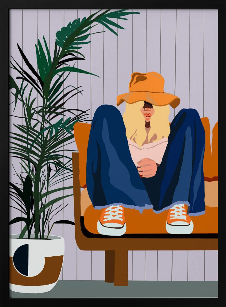 Poster - Retro Lounge Vibes posterframe van donker hout