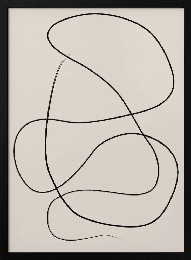 Poster - Swirling One Line Art dark wood poster frame