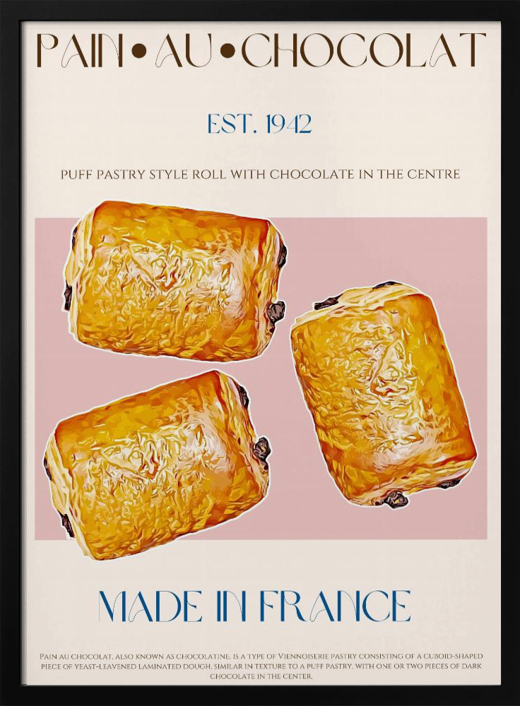 Affiche - Pain Au Chocolat Print cadre de poster en bois foncé