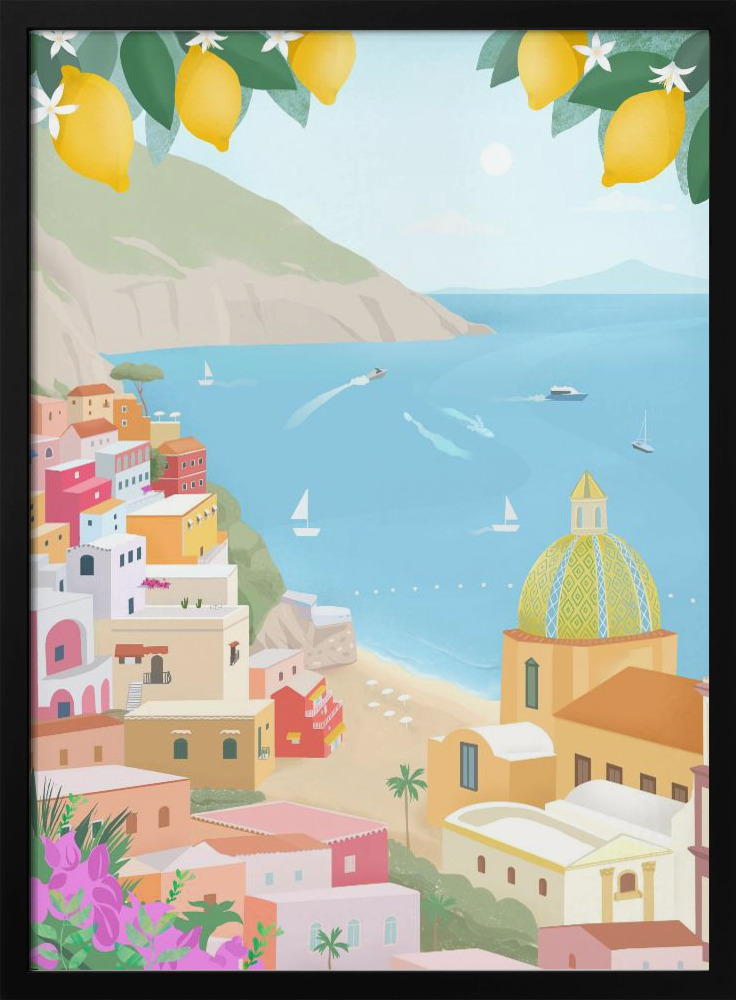 Poster - Positano, Italy dark wood poster frame