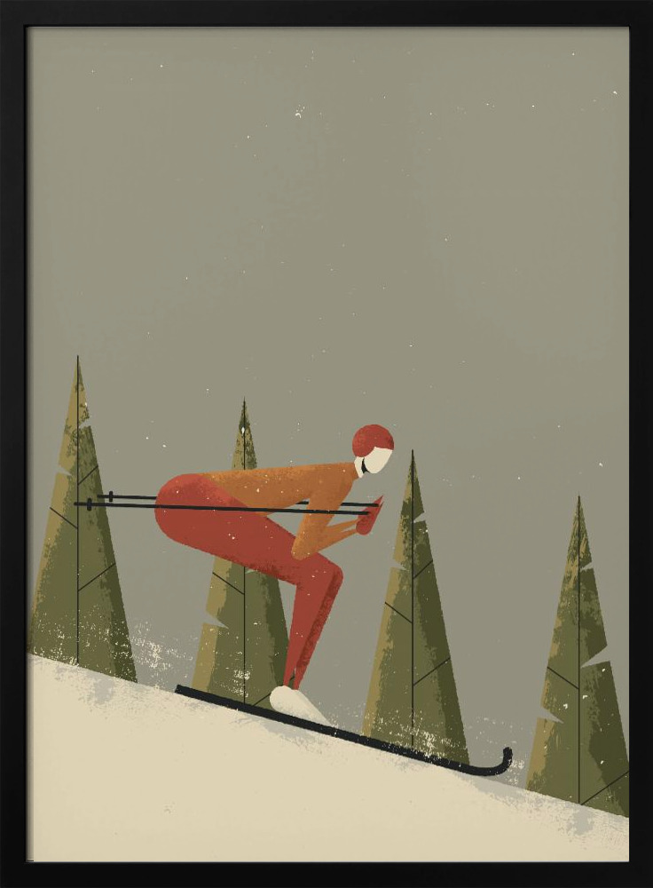 Plakat - Skiing dark wood poster frame