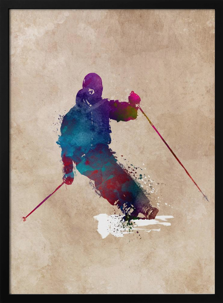 Póster - Ski Sport Art 1 dark wood poster frame