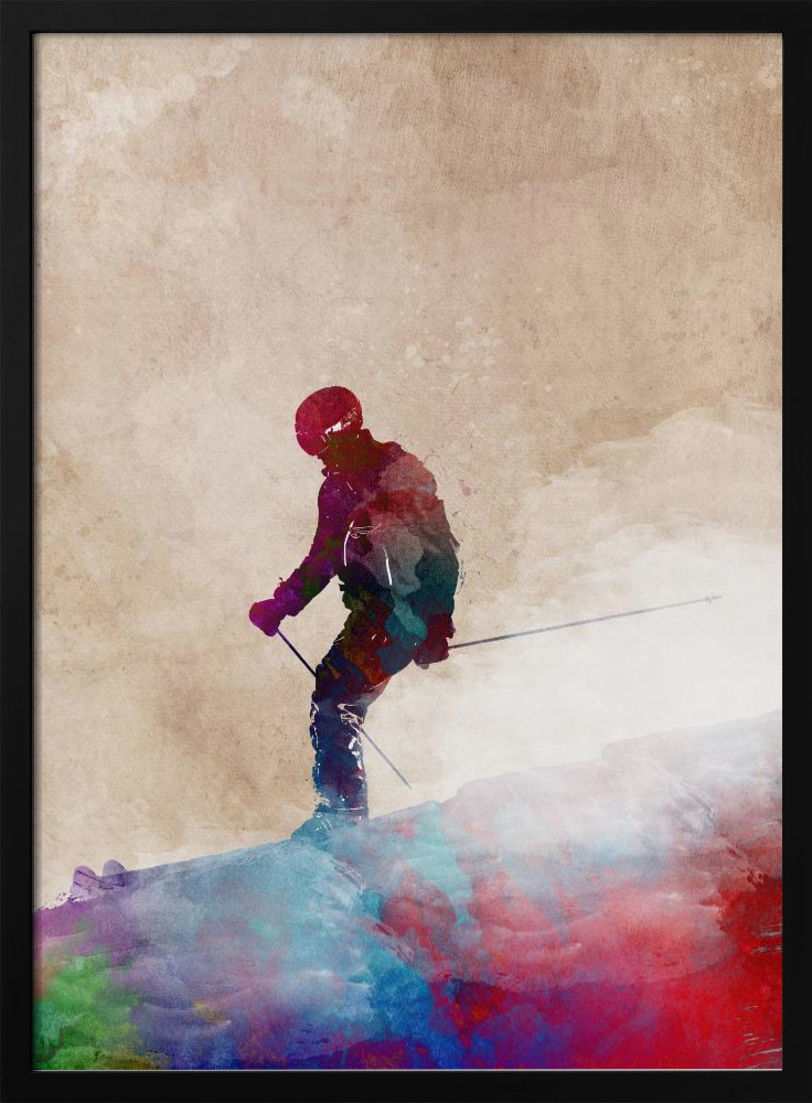 Póster - Ski Sport Art 2 dark wood poster frame