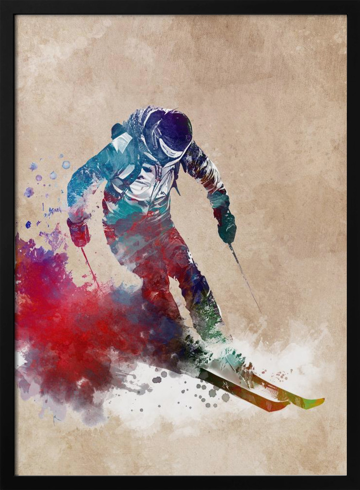 Póster - Ski Sport Art 3 dark wood poster frame