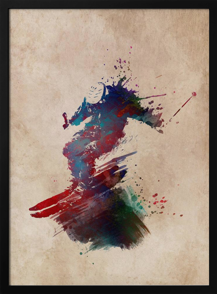 Póster - Ski Sport Art 4 dark wood poster frame
