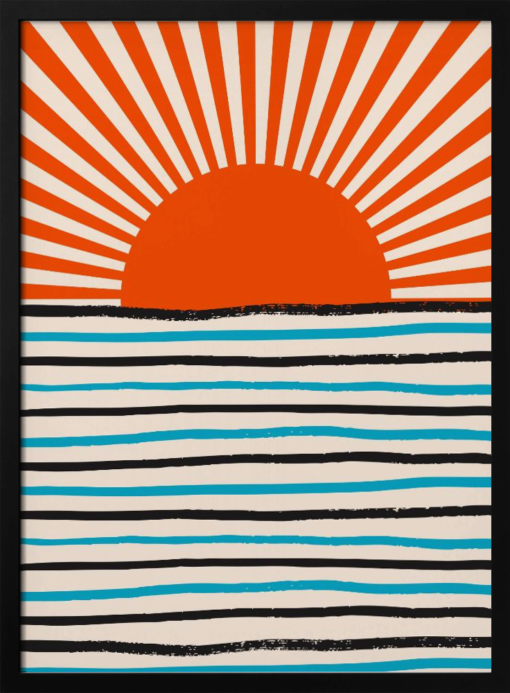 Poster - Red Sun and Sea dark wood poster frame