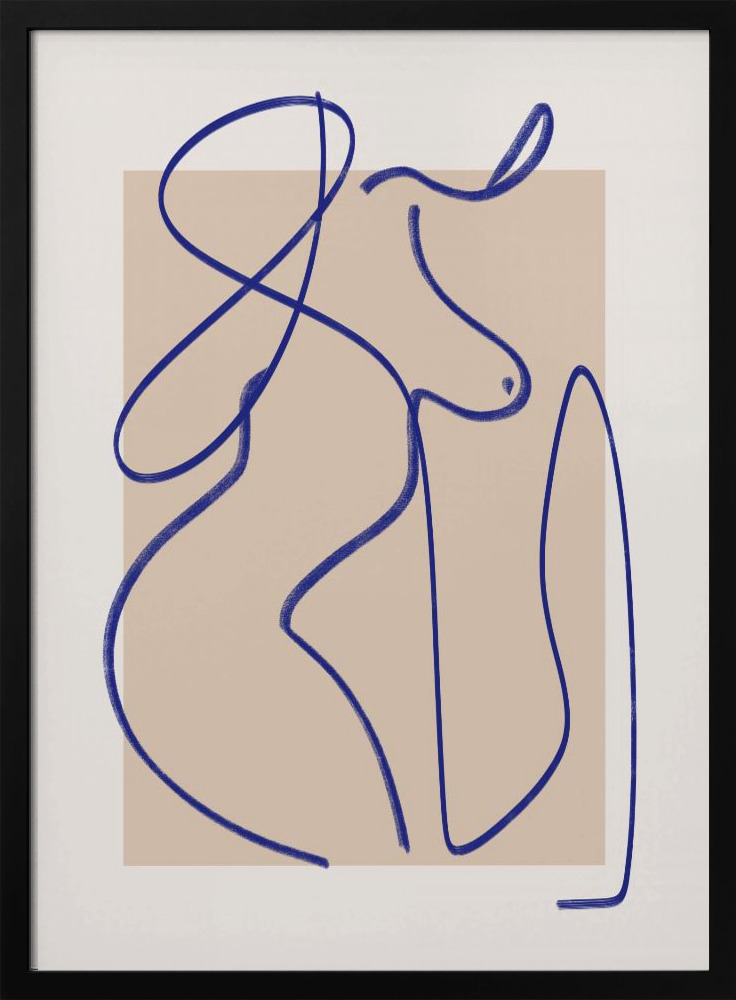 Poster - Abstract Blue Line Art 2 dark wood poster frame