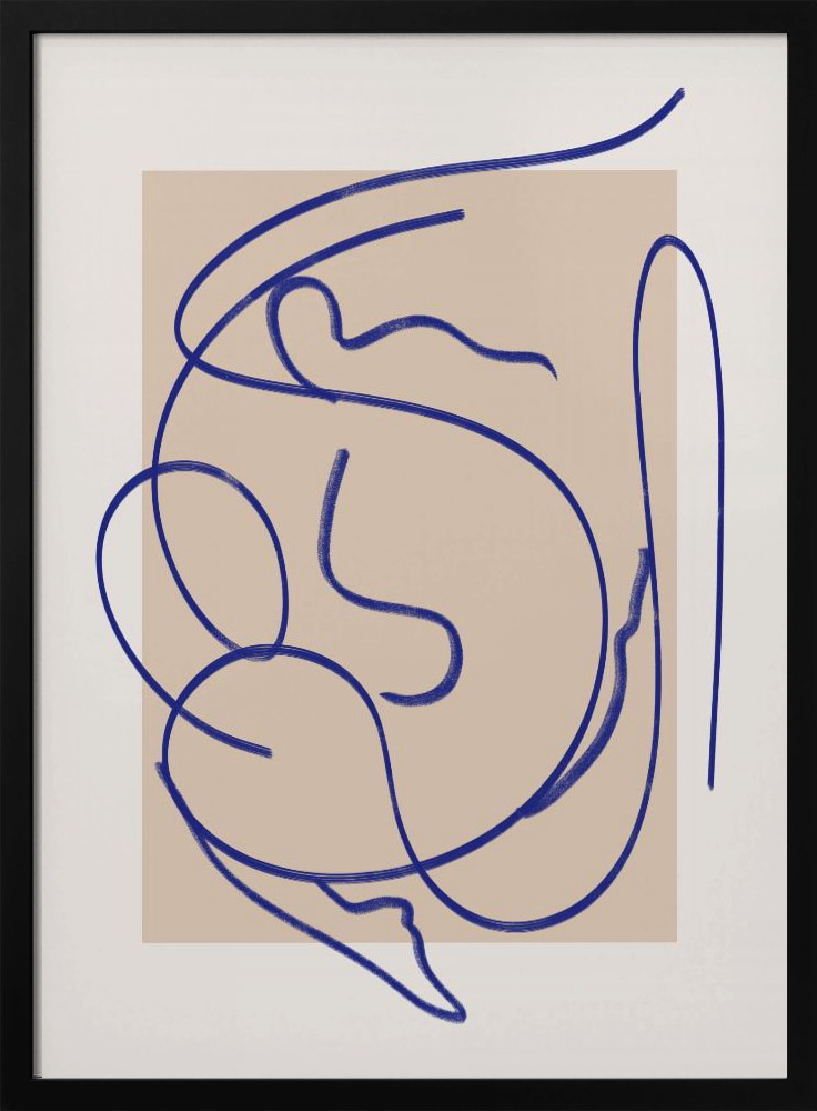 Poster - Abstract Blue Line Art 3 dark wood poster frame