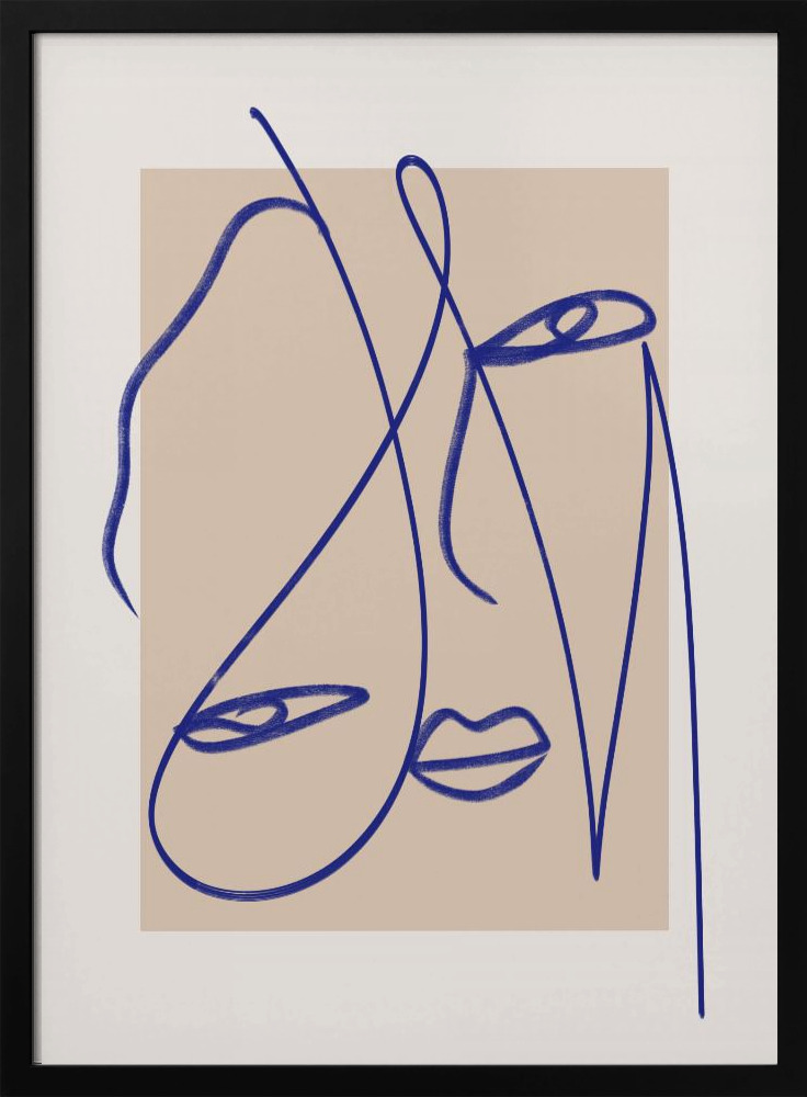 Poster - Abstract Blue Line Art dark wood poster frame
