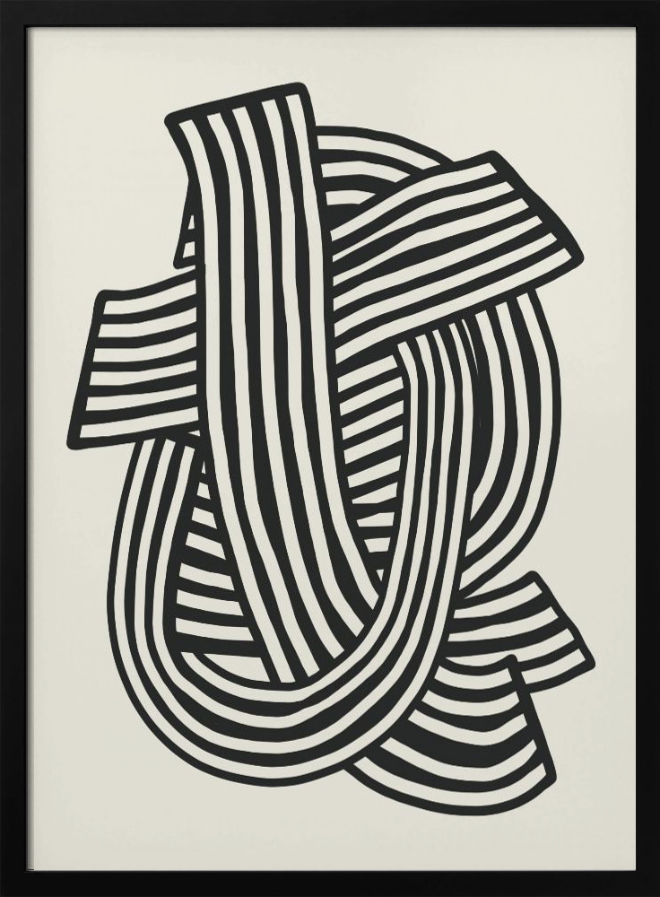 Affiche - Striped Abstract In Black cadre de poster en bois foncé