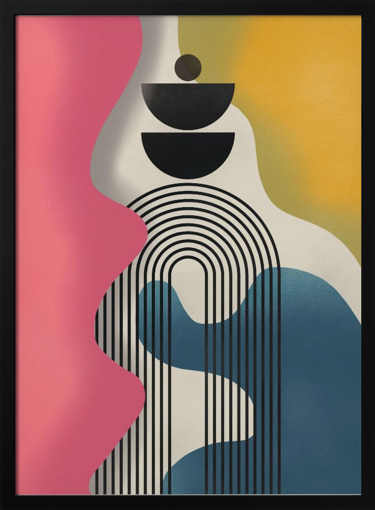 Affiche - Mid Century Geometric Tricolor cadre de poster en bois foncé