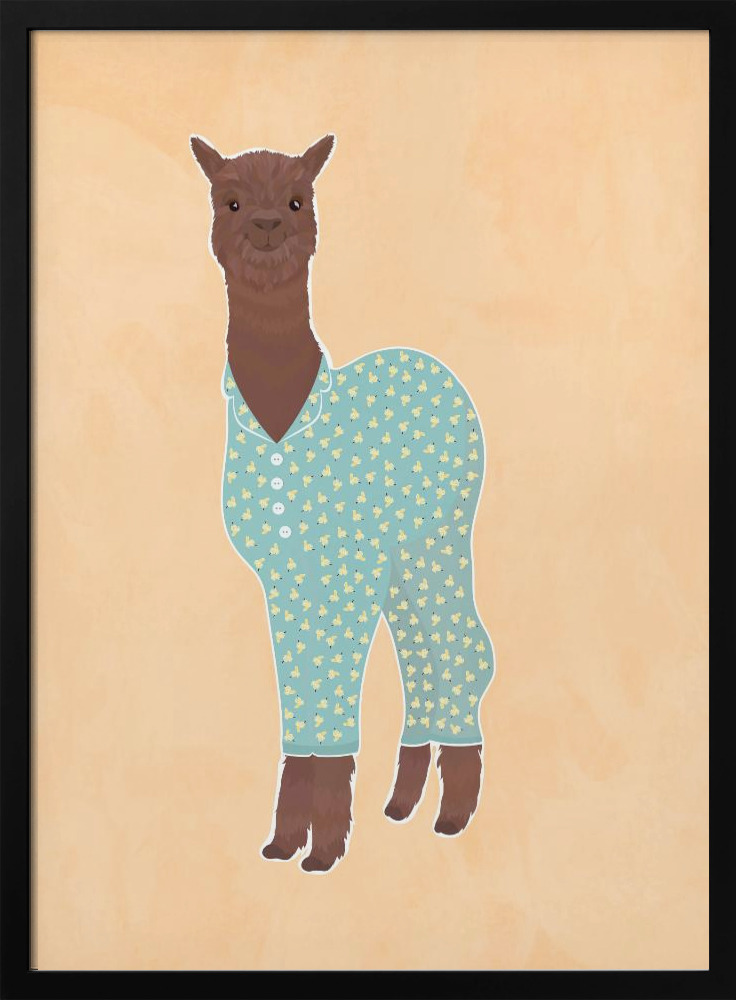 Affiche - Llama In Pjs Banana Orange cadre de poster en bois foncé