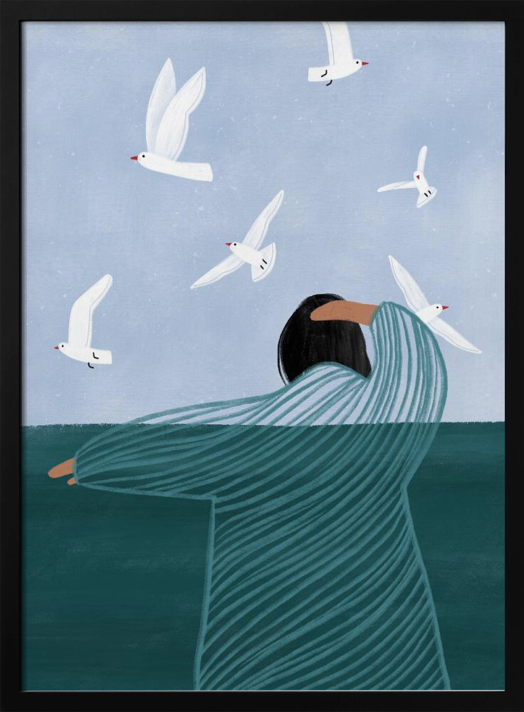 Poster Seaside - Affisch posterram i mörkt trä