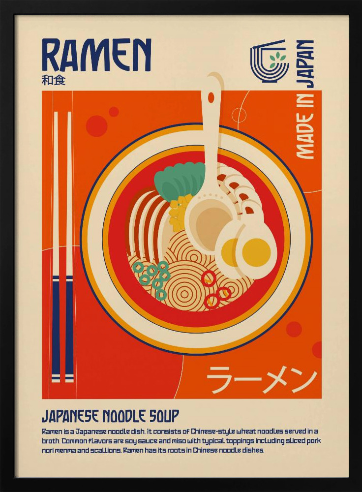 Poster - Ramen Japanese Food Print dark wood poster frame