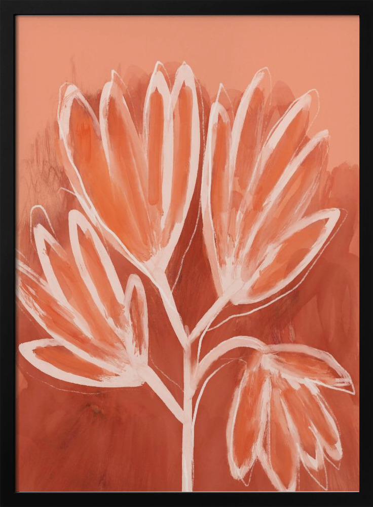 Poster - Peachy Flowers dark wood poster frame