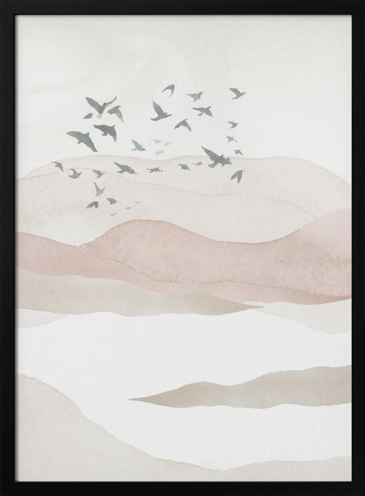 Poster - Mountains in pink-3 dark wood poster frame