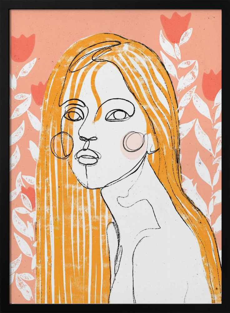 Poster - The Tulip Girl (Peach) dark wood poster frame