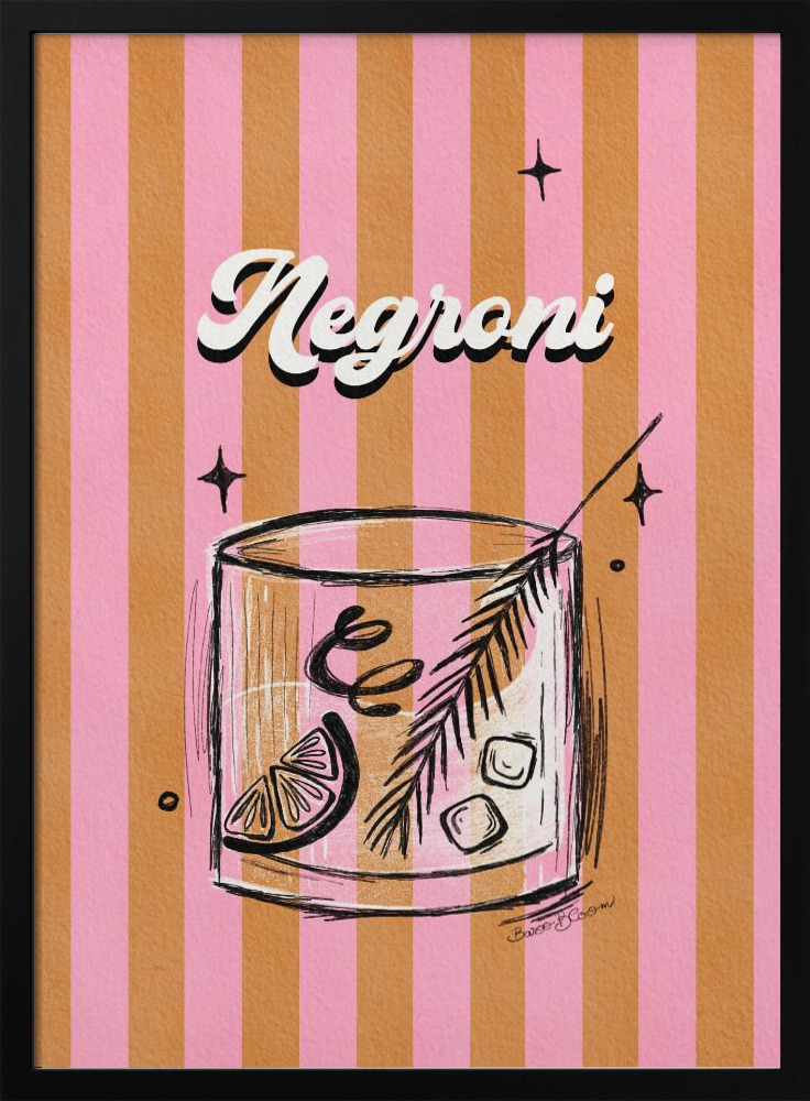 Juliste - Negroni Drink on Stripes tumma puu julisteen kehys