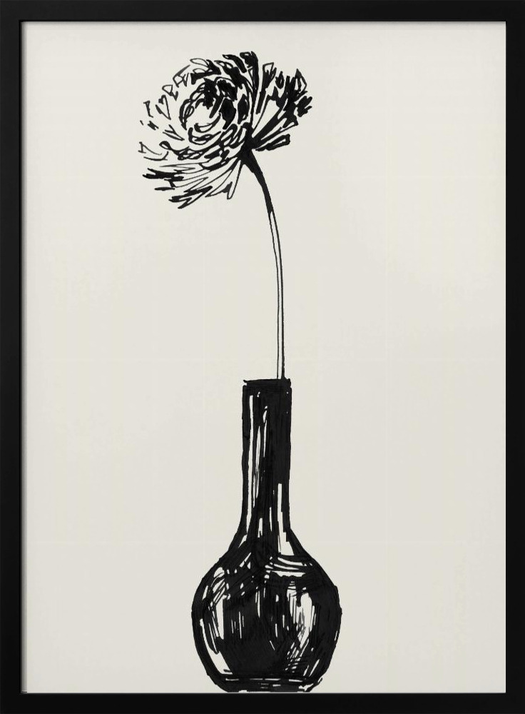Plakat - Flower in a vase ink sketch plakatramme i mørkt træ