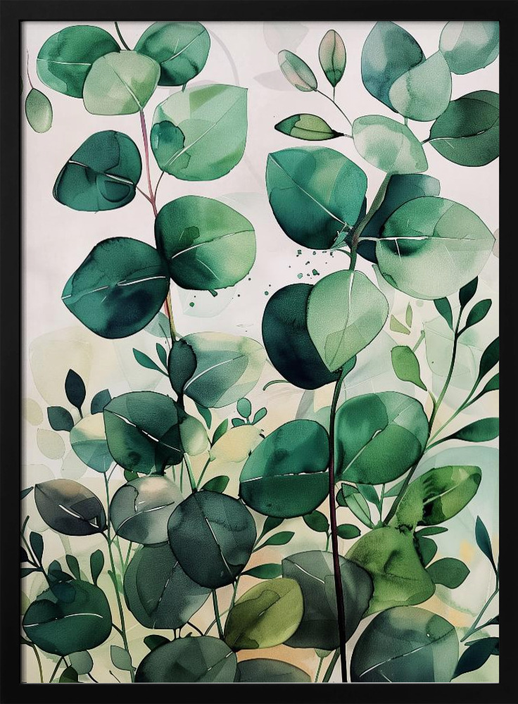Affiche - Nature Flowers and Leaves Watercolor Art (5) cadre de poster en bois foncé