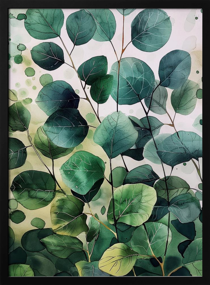 Poster - Nature Flowers and Leaves Watercolor Art (9) dark wood poster frame