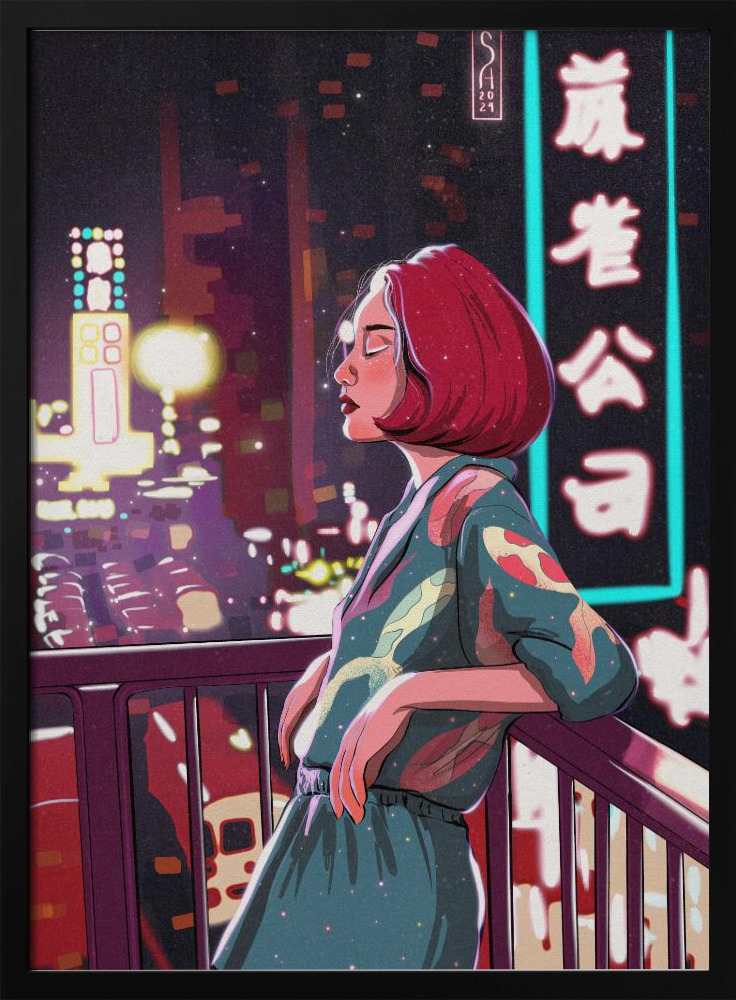 Poster - Girl in Japan dark wood poster frame