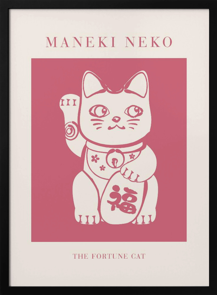 Poster - Maneki-neko Cat Pink dark wood poster frame