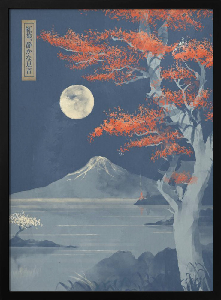 Poster - Crimson Leaves, Silent Steps posterframe van donker hout