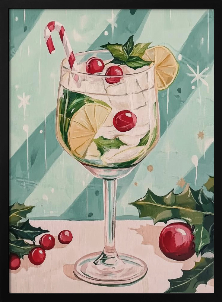 Poster - Christmas Mojito Cocktail posterframe van donker hout