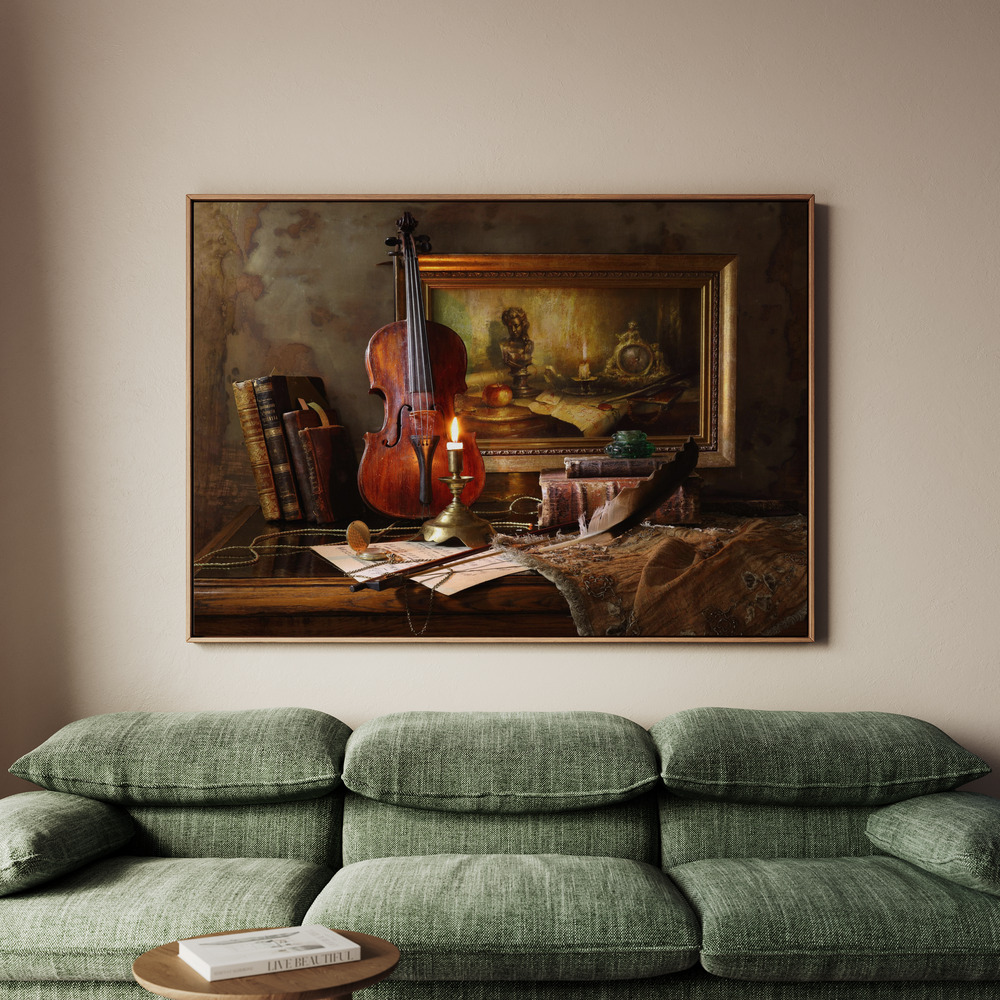Canvastavla Still life with violin and painting - Tavla - 150x100