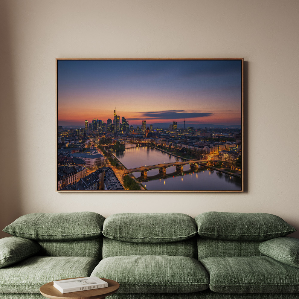 Canvastavla Frankfurt Skyline at sunset - Tavla - 70x50
