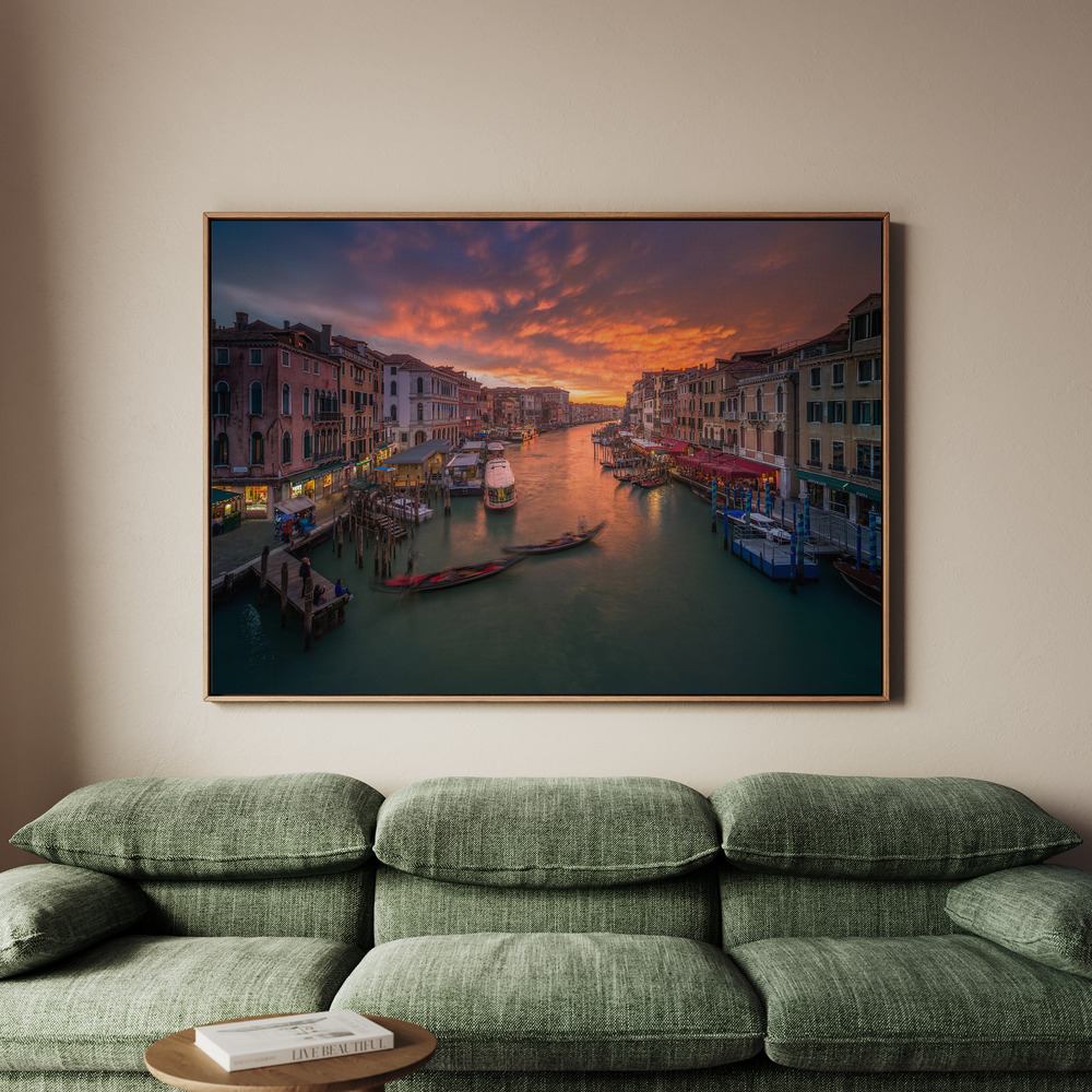 Canvastavla Grand Canal at sunset , view from the Rialto bridge , Venice . - Tavla - 150x100