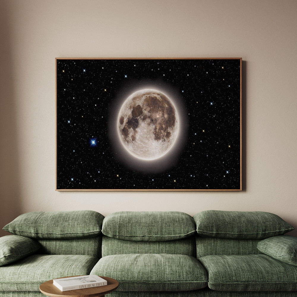 Canvastavla Glowing Emerald Moon With Starry Sky - Tavla - 150x100