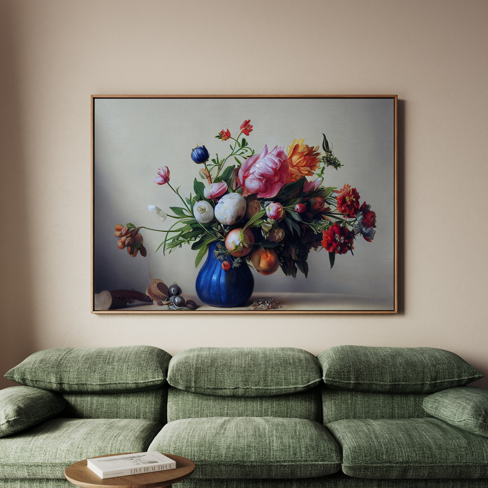 Canvastavla Flower Bouquet With Blue Vase - Tavla - 70x50