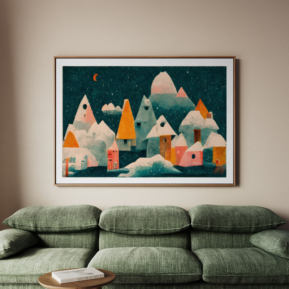 Canvastavla Little Village With Moon - Tavla - 100x70