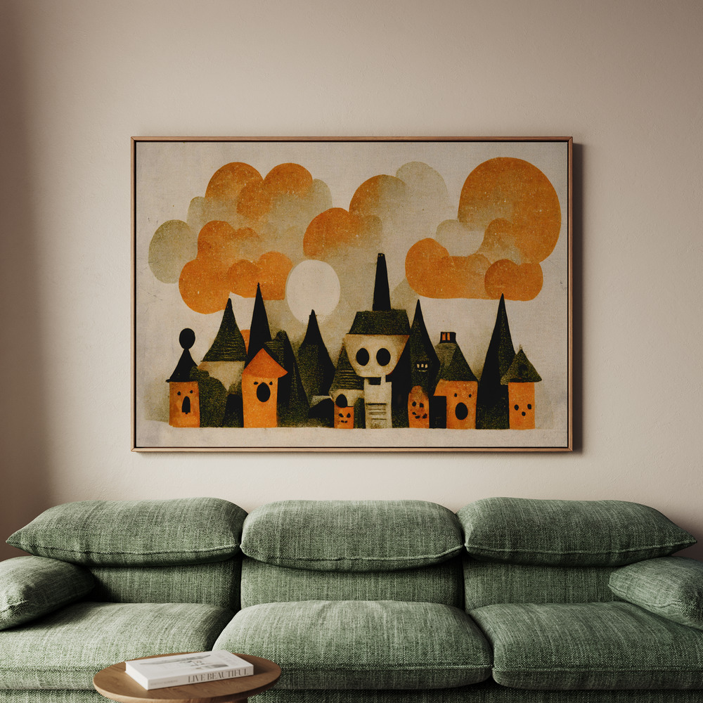 Canvastavla Spooky Wooky Village - Tavla - 150x100