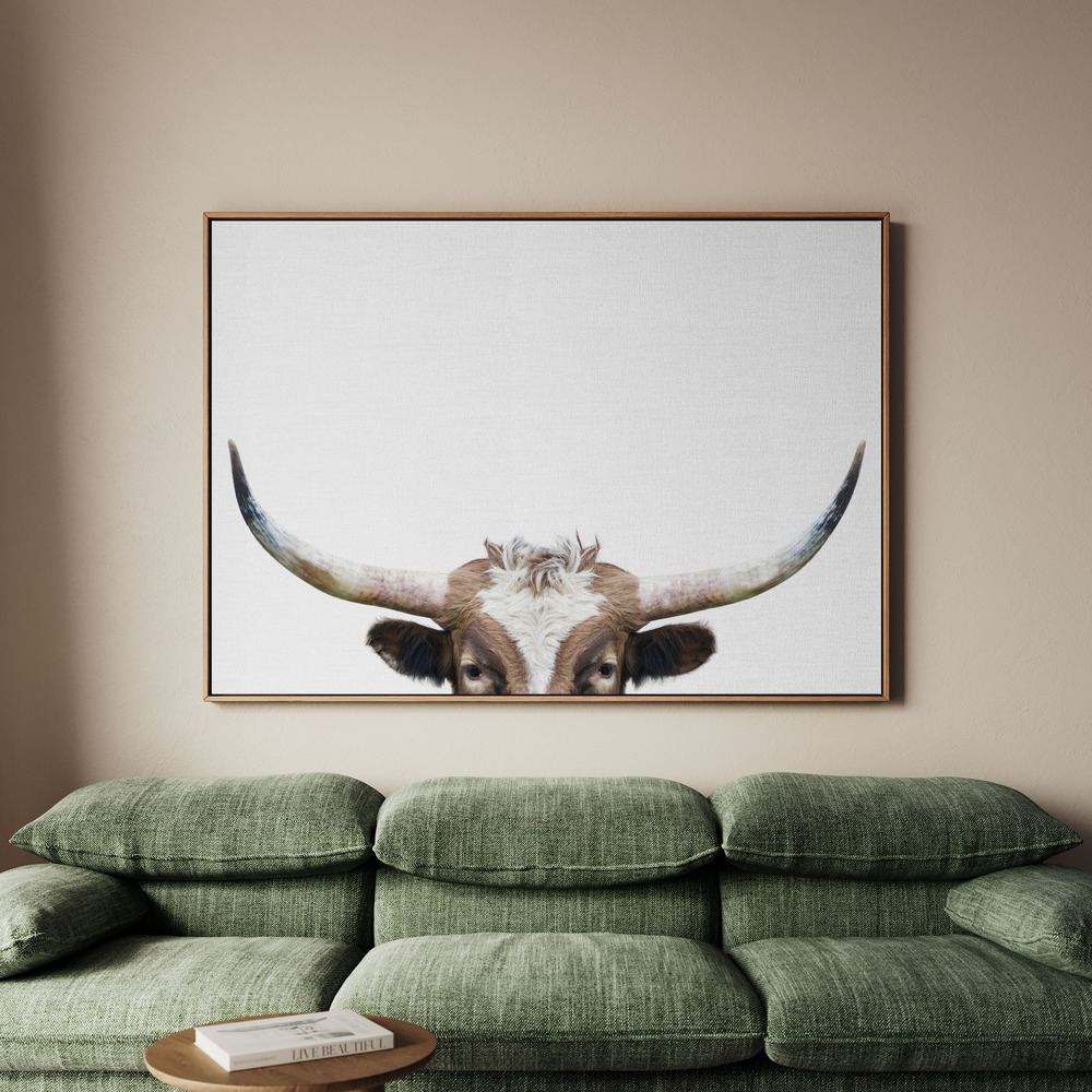 Canvastavla Peeking Longhorn Cow - Tavla - 70x50