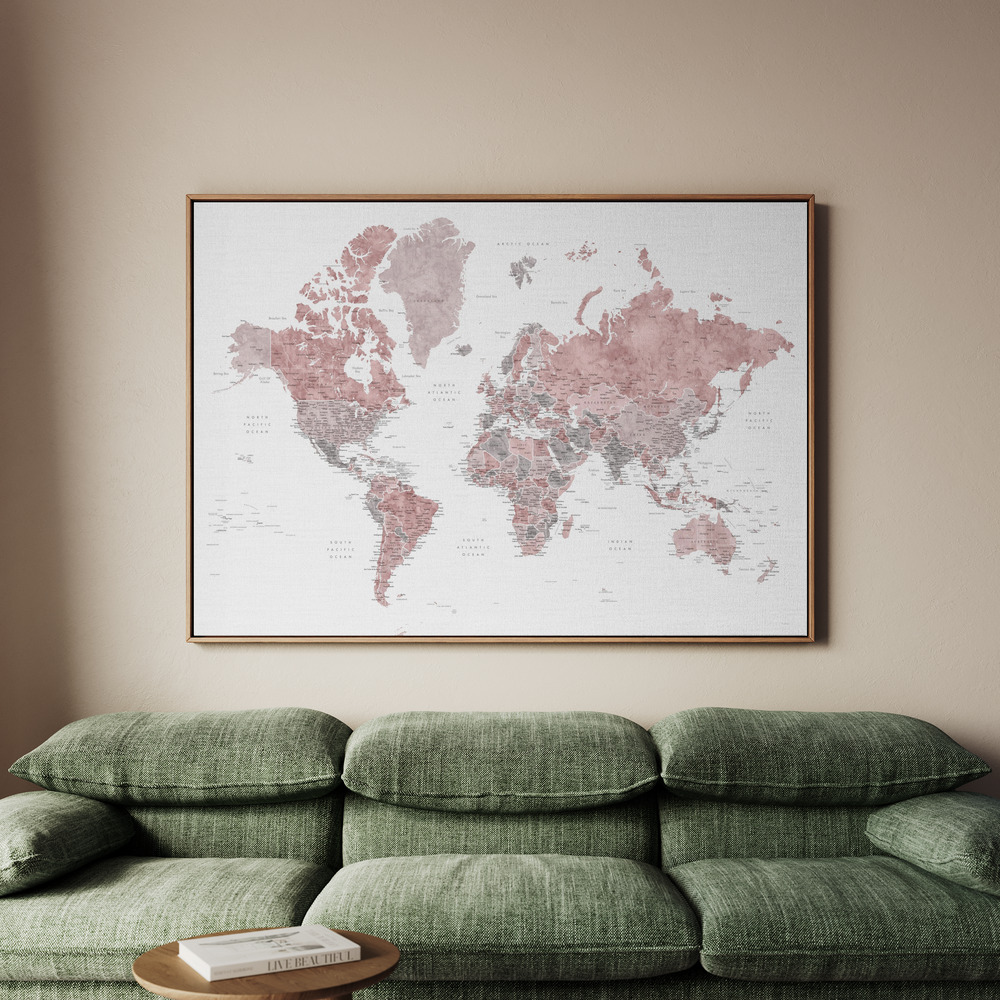 Canvastavla Detailed world map with cities, Piper - Tavla - 70x50