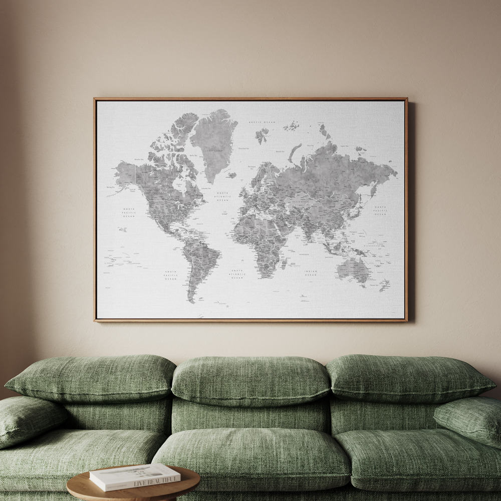 Canvastavla Detailed world map with cities, Jimmy - Tavla - 70x50