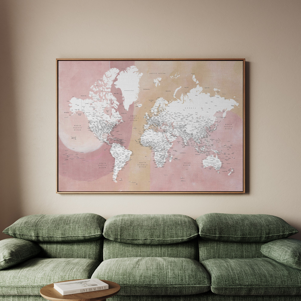 Canvastavla Detailed world map with cities Mizn - Tavla - 70x50