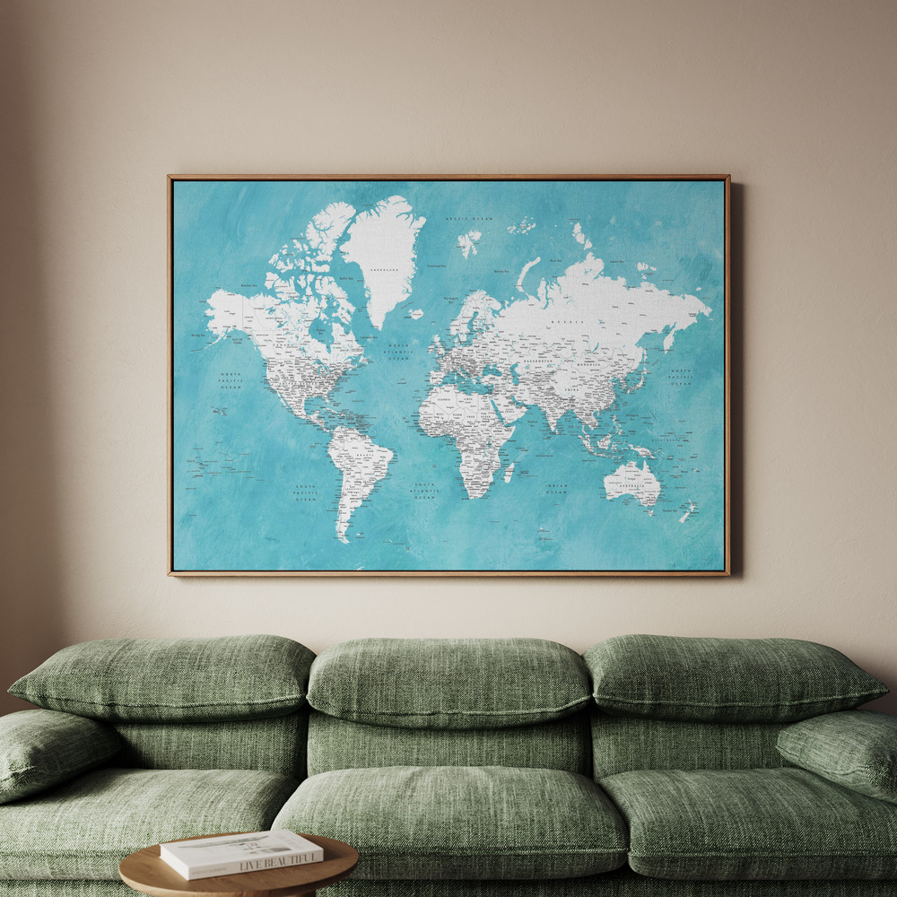 Canvastavla Detailed world map with cities Idrak - Tavla - 70x50