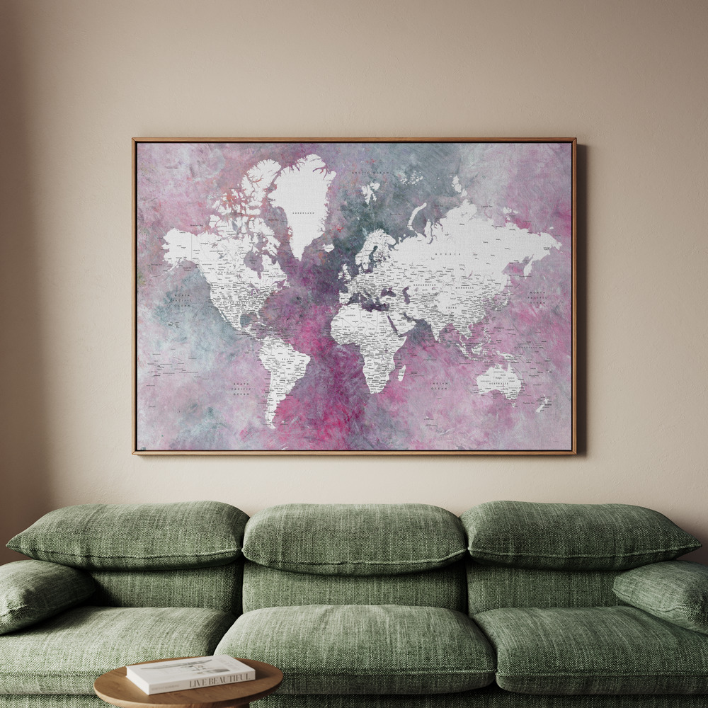 Canvastavla Detailed world map with cities Taliessa - Tavla - 70x50