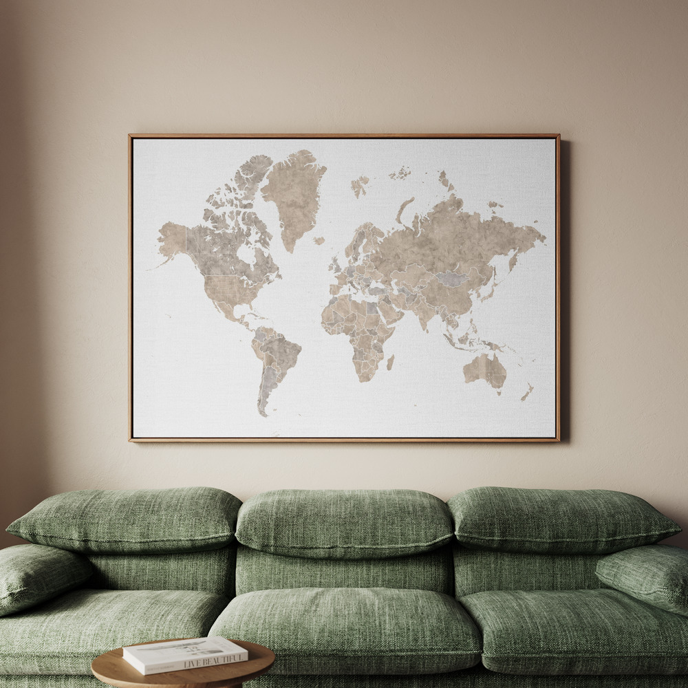 Canvastavla Abey world map no labels - Tavla - 100x70