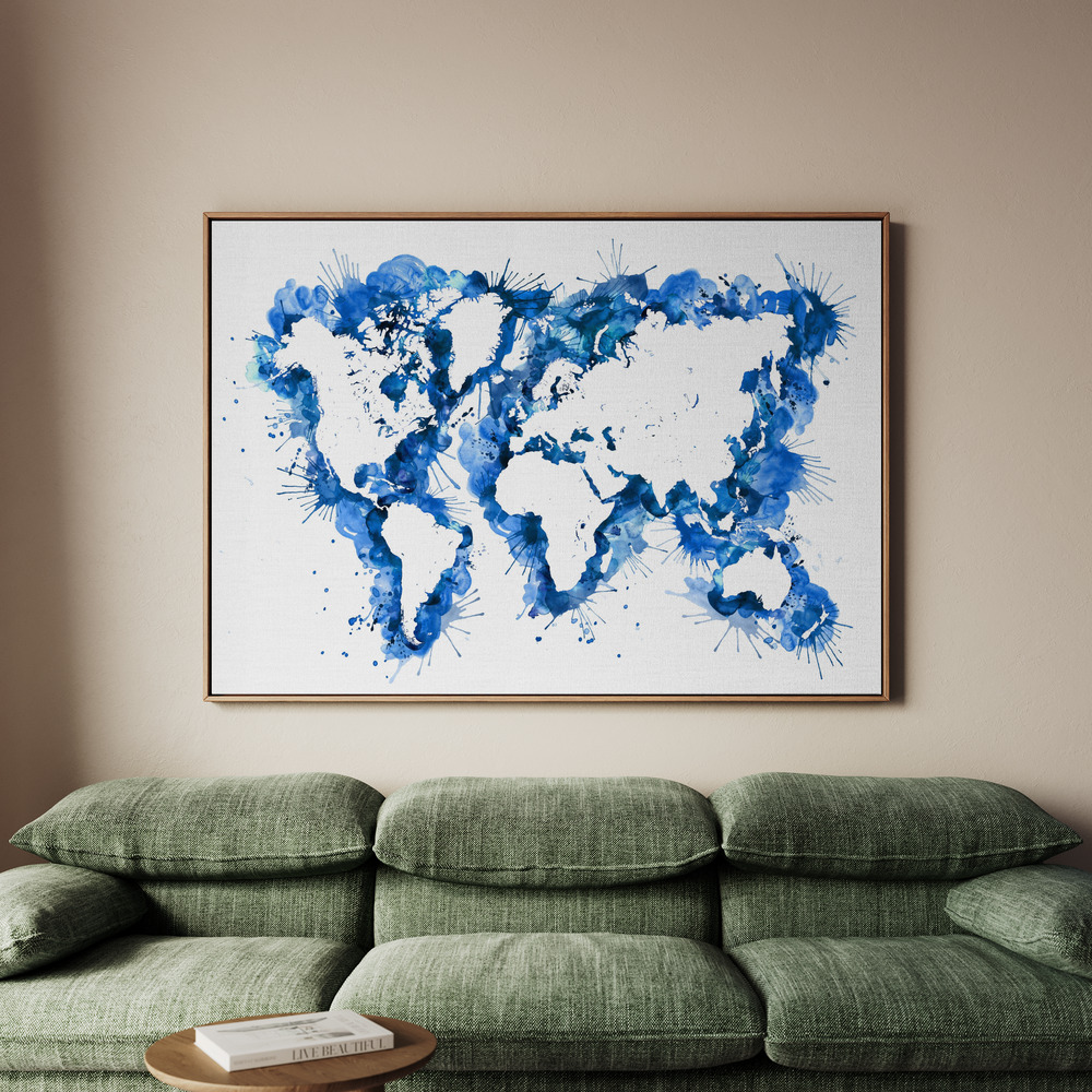 Canvastavla Blue strokes world map - Tavla - 100x70