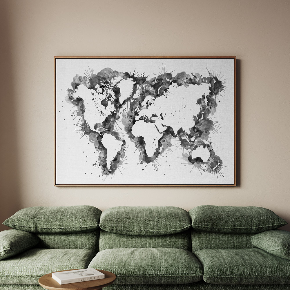 Canvastavla Gray strokes world map - Tavla - 150x100