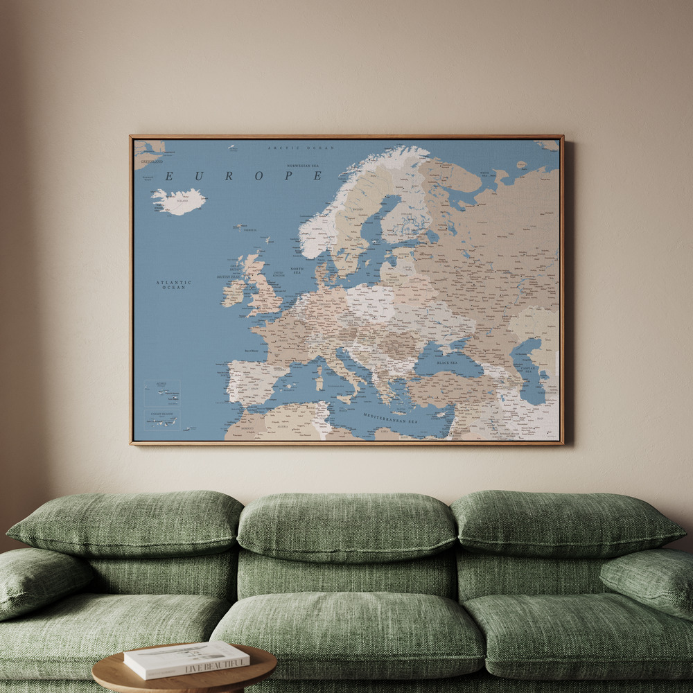 Canvastavla Amias detailed map of Europe - Tavla - 100x70