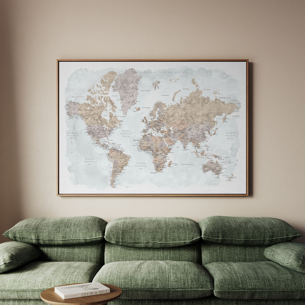 Canvastavla Calista world map in Spanish - Tavla - 100x70