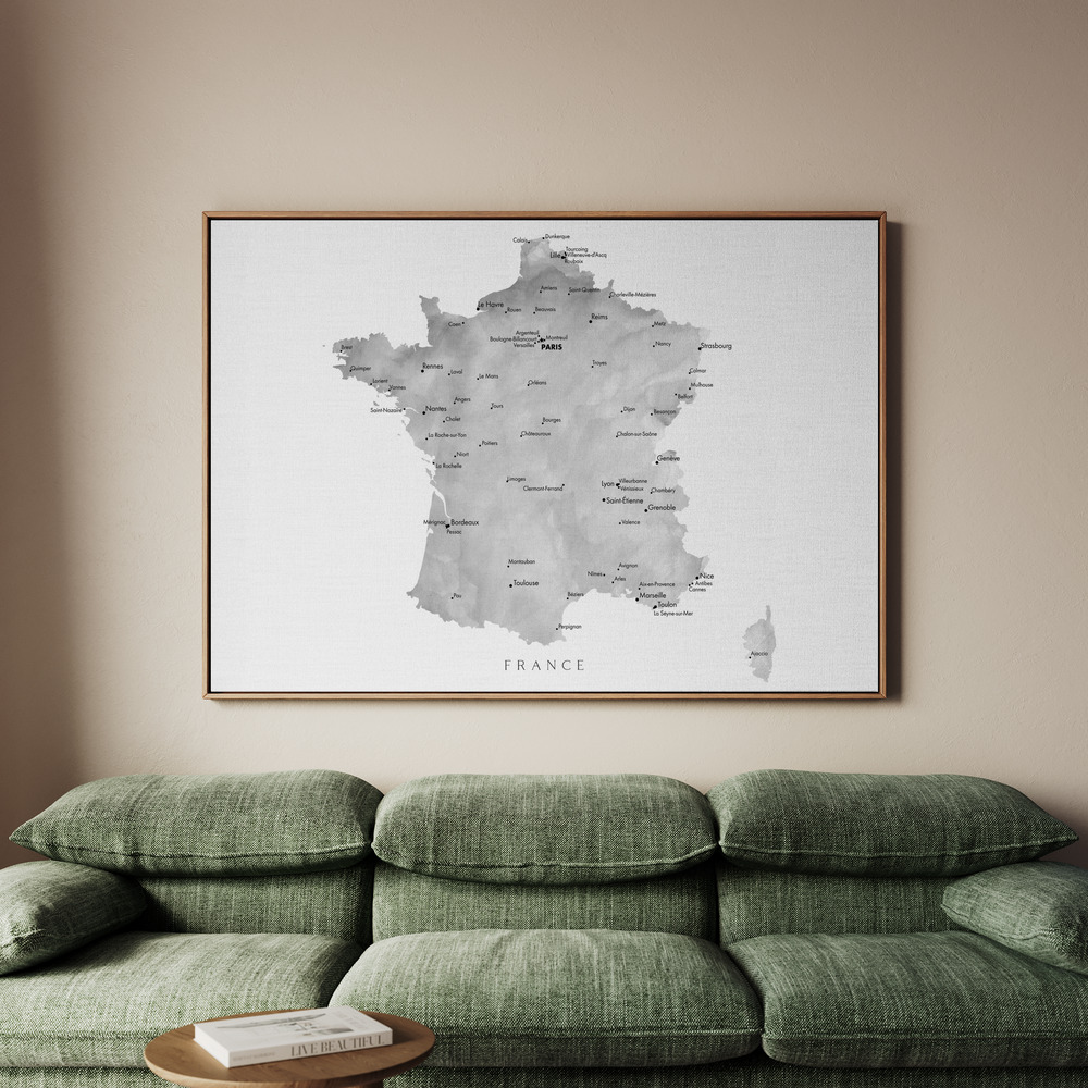 Canvastavla Gray map of France - Tavla - 150x100